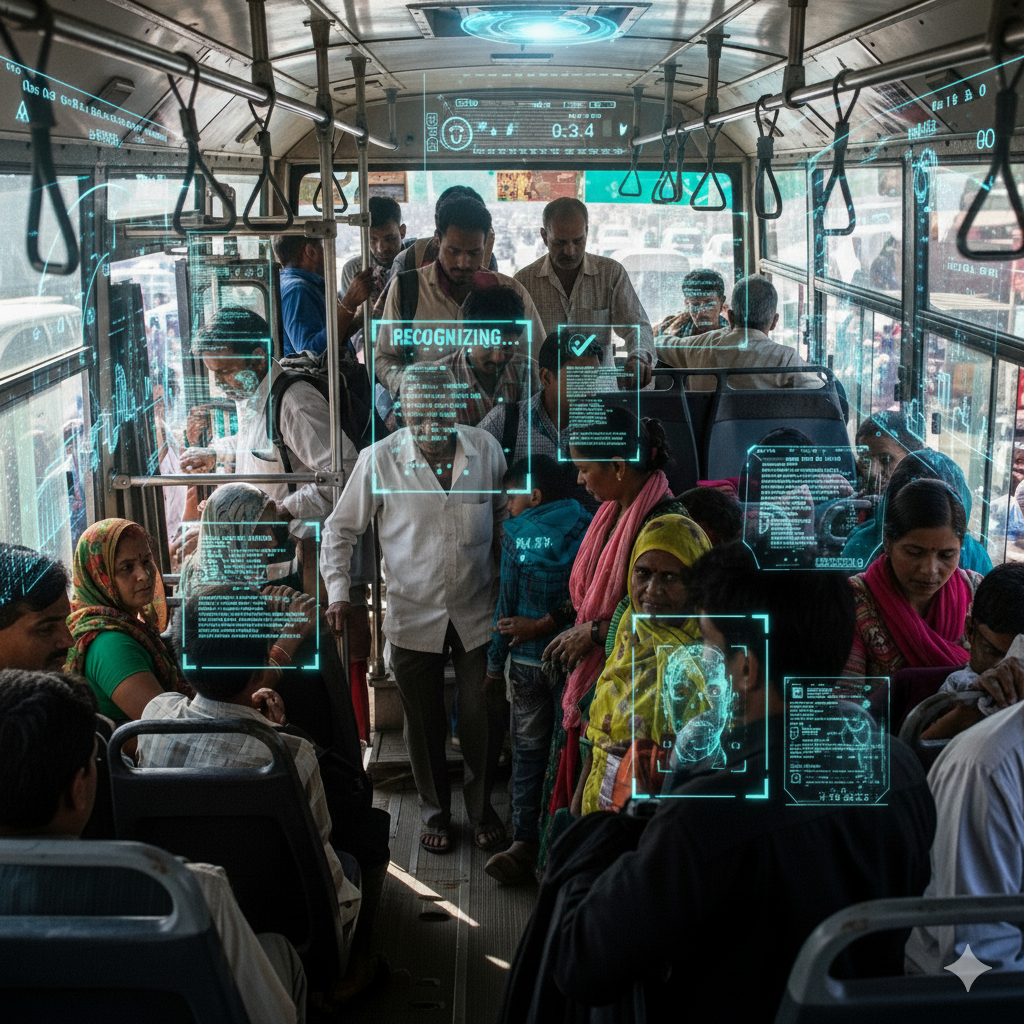 Bus interior with passengers